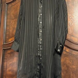 Blush Black Pinstripe Long Sheer Blouse